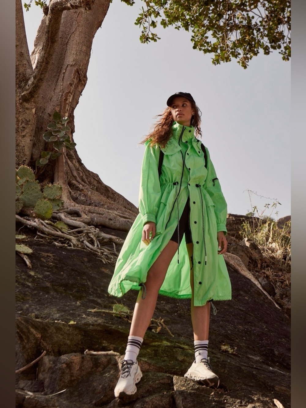 Free People Movement Aurora Maxi Windbreaker Parka in Neon Lime